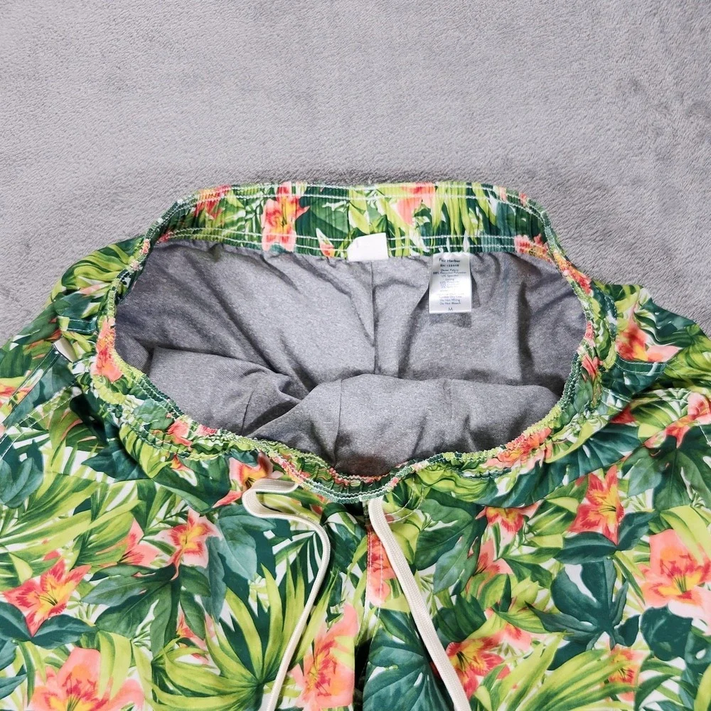 Fair Harbor Swim Shorts Mens Medium Green Floral‎ Lined Drawstring Pockets